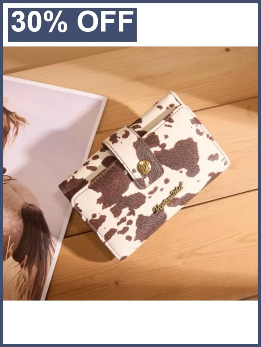 Women's Trifold Wallet RFID Vegan Leather Cow Print Card Holder Clutch
